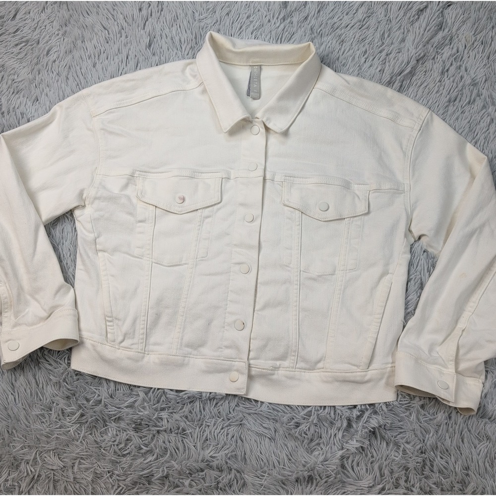 Athleta Jacket Womens XL White Denim Stretch Coat Preppy Comfort Active